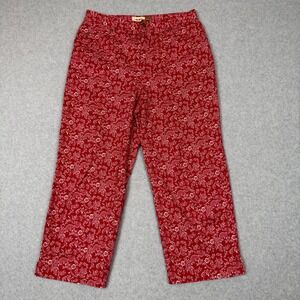 Evan Picone Twill Floral Print Red Capris Cropped Pants Women's Size 10